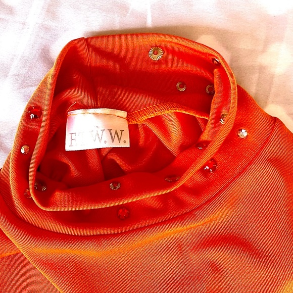 FTWW Long Sleeve Orange Mock Turtleneck with Rhinestones sz 6/8 - Picture 6 of 6